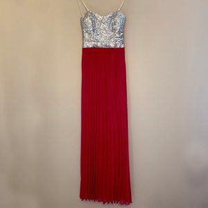 B. Darlin Pink Silver Sequin Pleated Maxi Dress